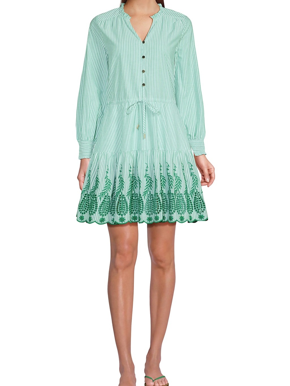 Lands End XLT Long Sleeve Eyelet Mini Popover Dress